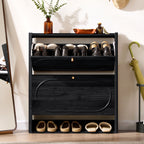 YOCWO Fluted Shoe Storage Cabinet with 2 Flip Drawers, Mid Century Wood Shoe Rack Organizer with Open Shelf, Freestanding Narrow Shoe Cabinet for Entryway Hallway