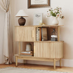 YOCWO 42.51" Oval Sideboard Buffet Cabinet with Tambour Sliding Door,Oval Curved Fluted Sideboard with Open Shelf, Buffet Storage Cabinet for Dining Room Living Room Entryway