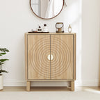 Accent Cabinet with Round Carved Line Door for Entryway Hallway, Natural Sideboard Buffet Cabinet, Storage Cabinet with Adjustable Shelves for Living Room