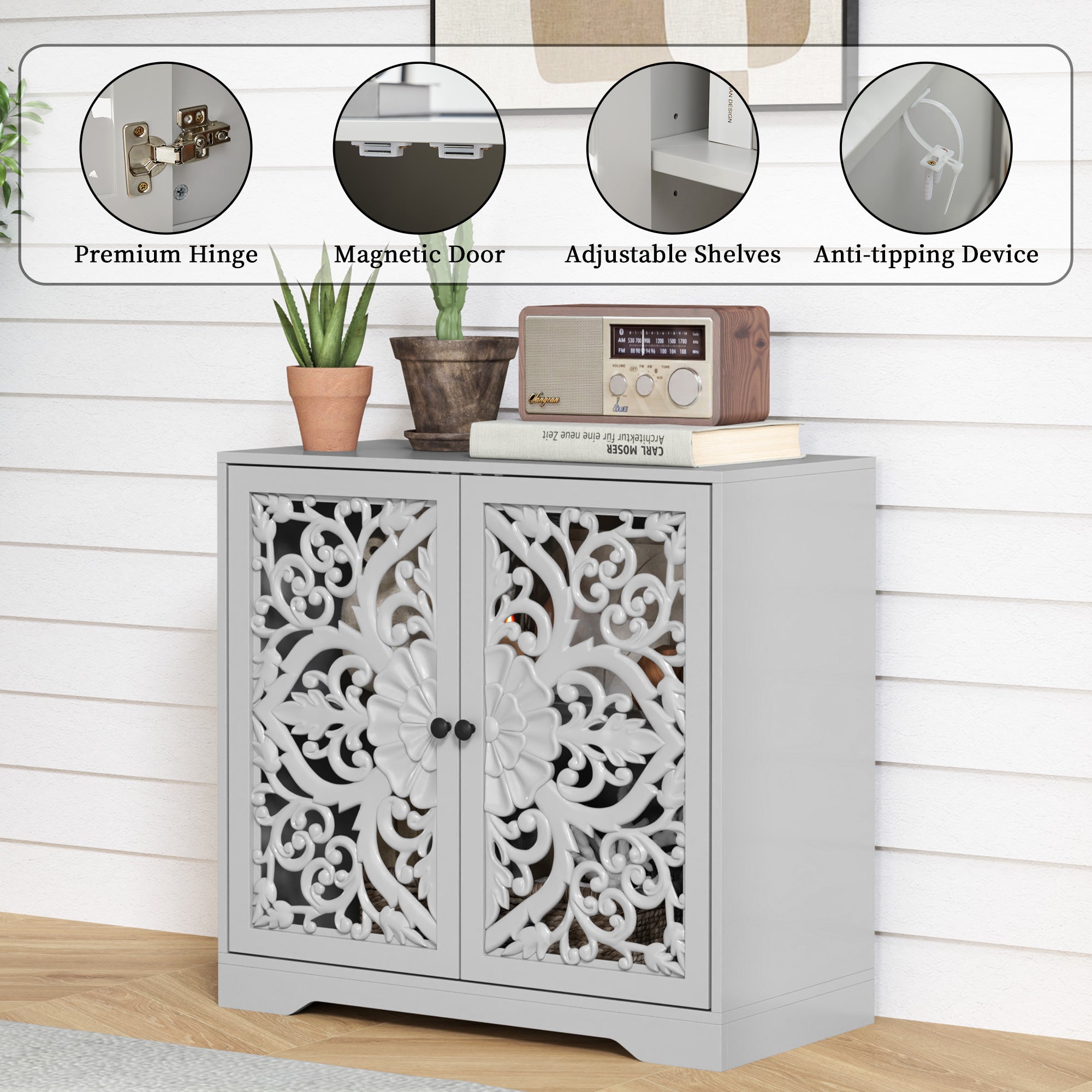 Accent Cabinet with Hollow Carved Door for Entryway Hallway