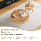 2-Piece Modern Round Coffee Table Set for Living Room, Faux Wood End Table