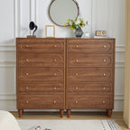 YOCWO 5 Drawer Fluted Dresser for Bedroom, Mid Century Chest of Drawers with Arc Edge, Wood Storage Large Tall Dresser Organizer for Bedroom Living Room Hallway Closet