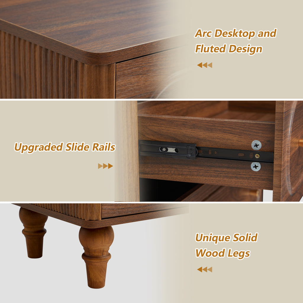 YOCWO 5 Drawer Fluted Dresser for Bedroom, Mid Century Chest of Drawers with Arc Edge, Wood Storage Large Tall Dresser Organizer for Bedroom Living Room Hallway Closet