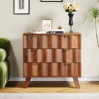 YOCWO Walnut Large 3 Drawer Nightstand with Wave Pattern, Mid-Century Wood Large Bedside Table with Waveform Fluted Panel