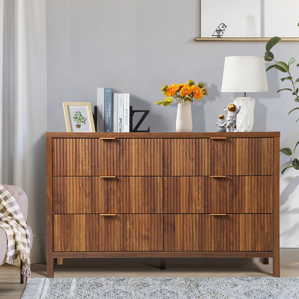 Fluted 6 Drawer Dressers for Bedroom, 48" Wide Modern Chest of Drawer with 6 Big Drawers