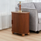 Fluted Side Tables with Sliding Door Storage for Living Room