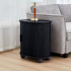 Fluted Side Tables with Sliding Door Storage for Living Room