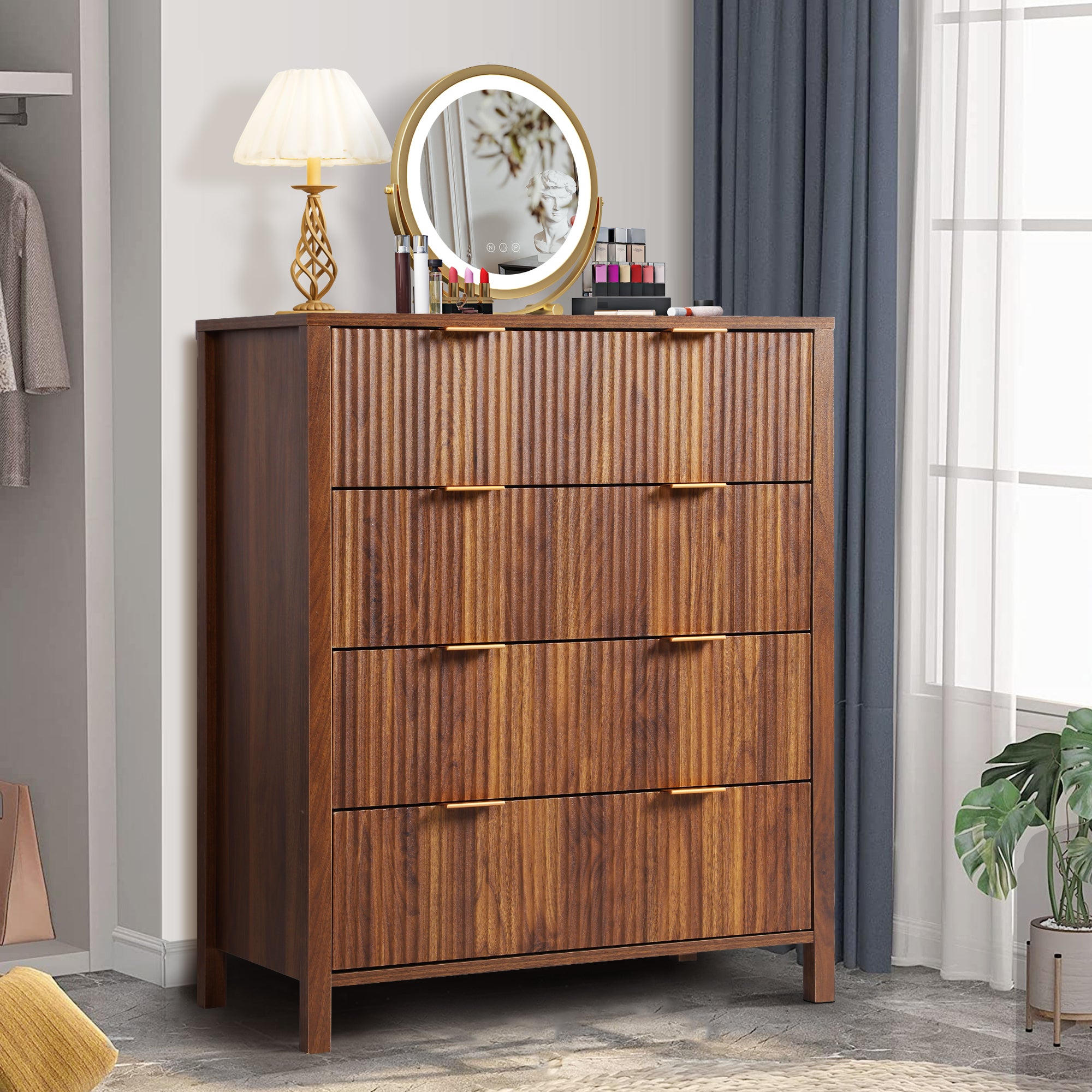 Fluted 4 Drawer Dressers for Bedroom, 30" Wide Modern Chest of Drawer with 4 Big Drawers