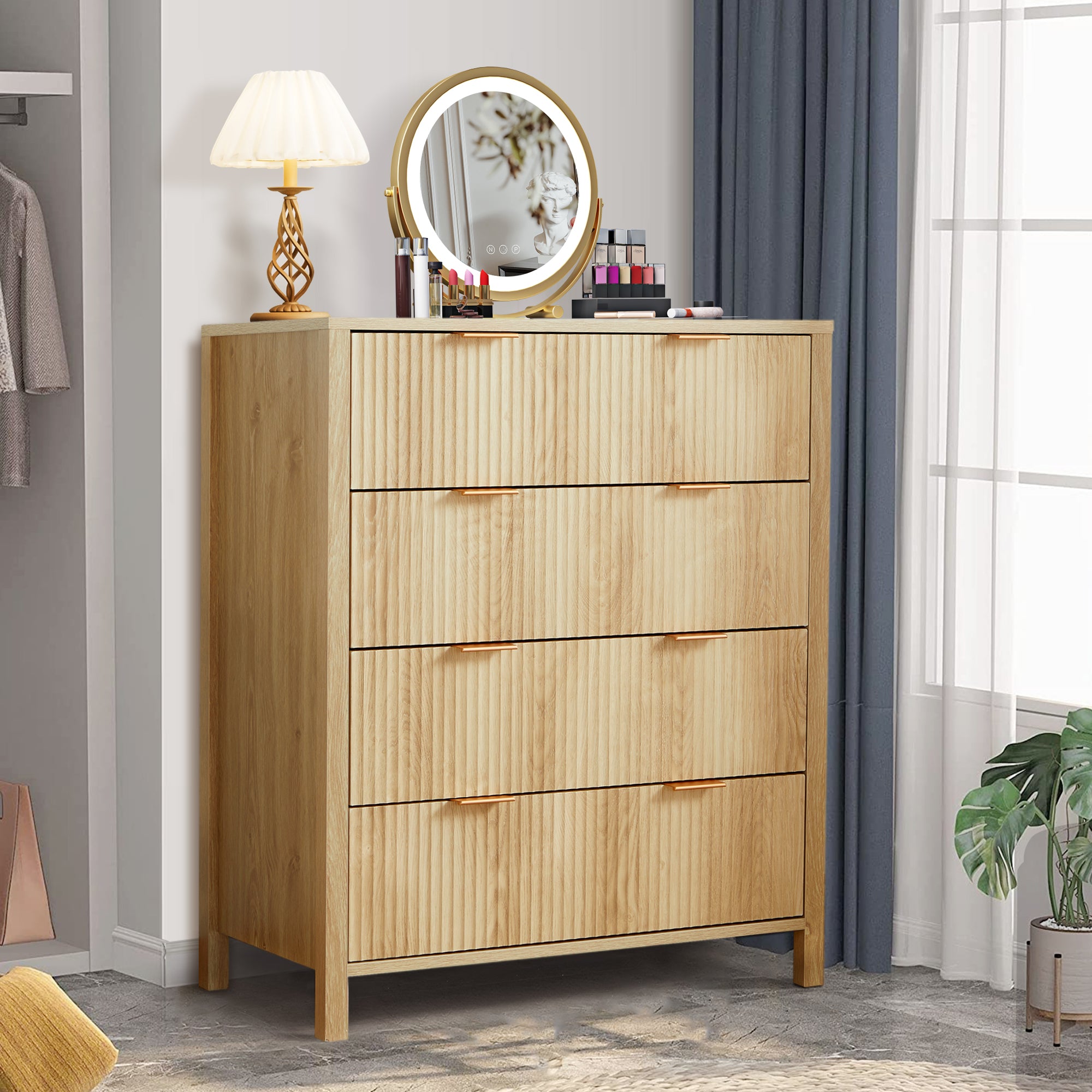 Fluted 4 Drawer Dressers for Bedroom, 30" Wide Modern Chest of Drawer with 4 Big Drawers