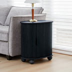 Fluted Side Tables with Sliding Door Storage for Living Room