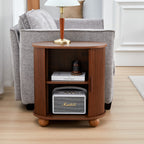 Fluted Side Tables with Sliding Door Storage for Living Room