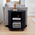 Fluted Side Tables with Sliding Door Storage for Living Room