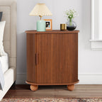 Fluted Side Tables with Sliding Door Storage for Living Room
