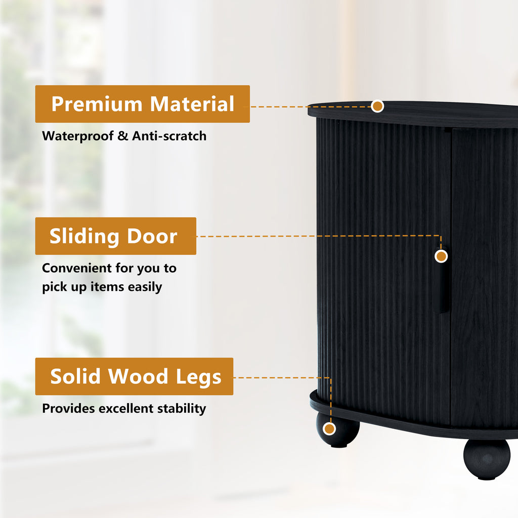 Fluted Side Tables with Sliding Door Storage for Living Room