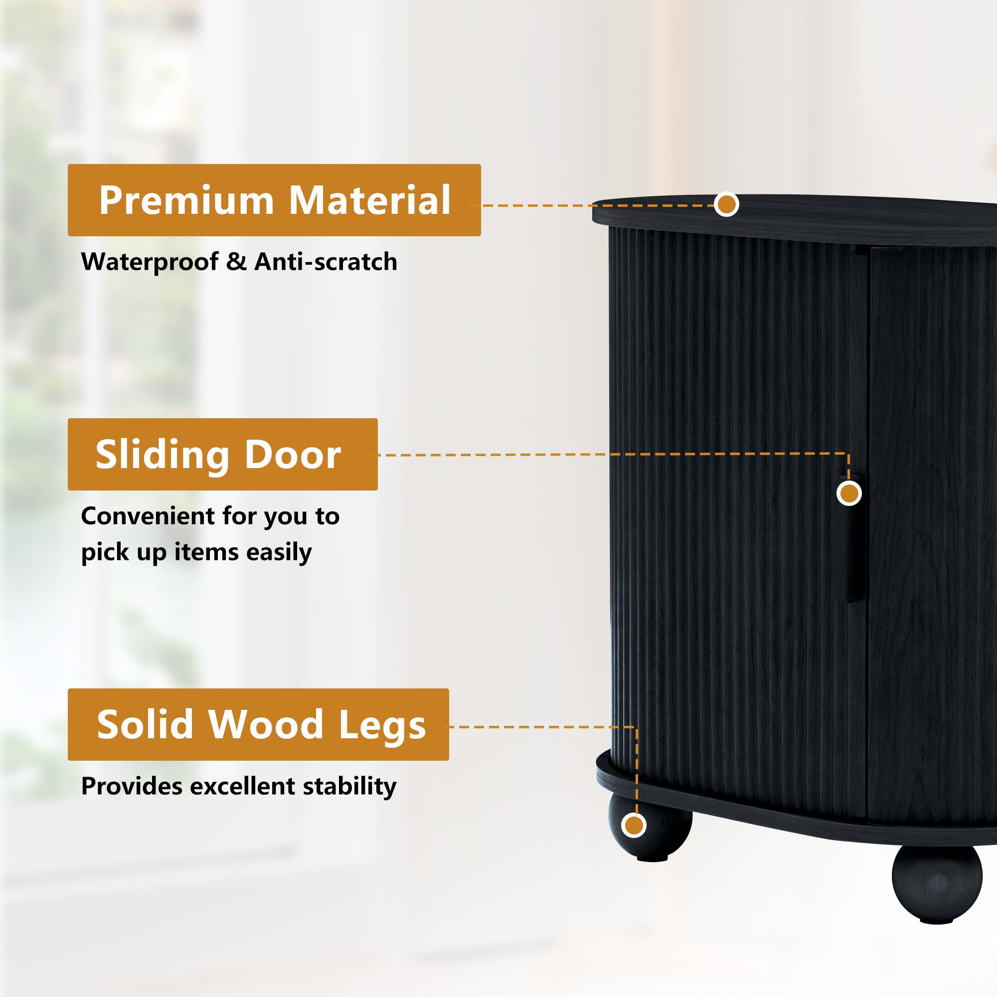 Fluted Side Tables with Sliding Door Storage for Living Room