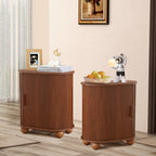 Fluted Side Tables with Sliding Door Storage for Living Room