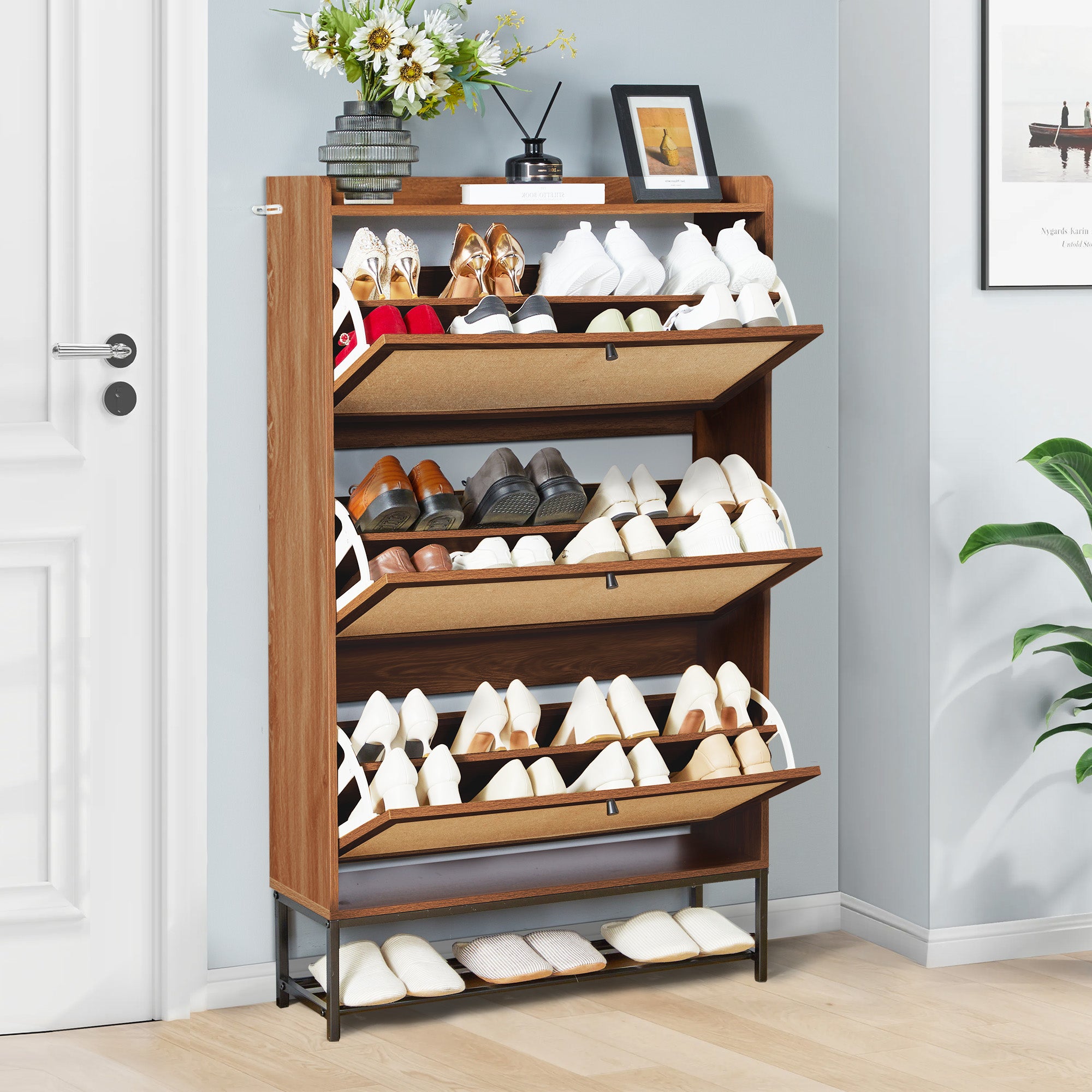 YOCWO Shoe Storage Cabinet with Flip Drawers for Entryway, Shoe Rack Organizer with Open Shelf