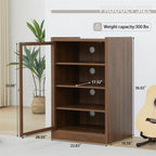 Record Player Stand, 4 Tier Media Storage Cabinet with Adjustable Shelves and Acrylic Door