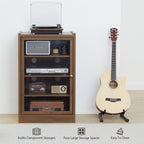 Record Player Stand, 4 Tier Media Storage Cabinet with Adjustable Shelves and Acrylic Door