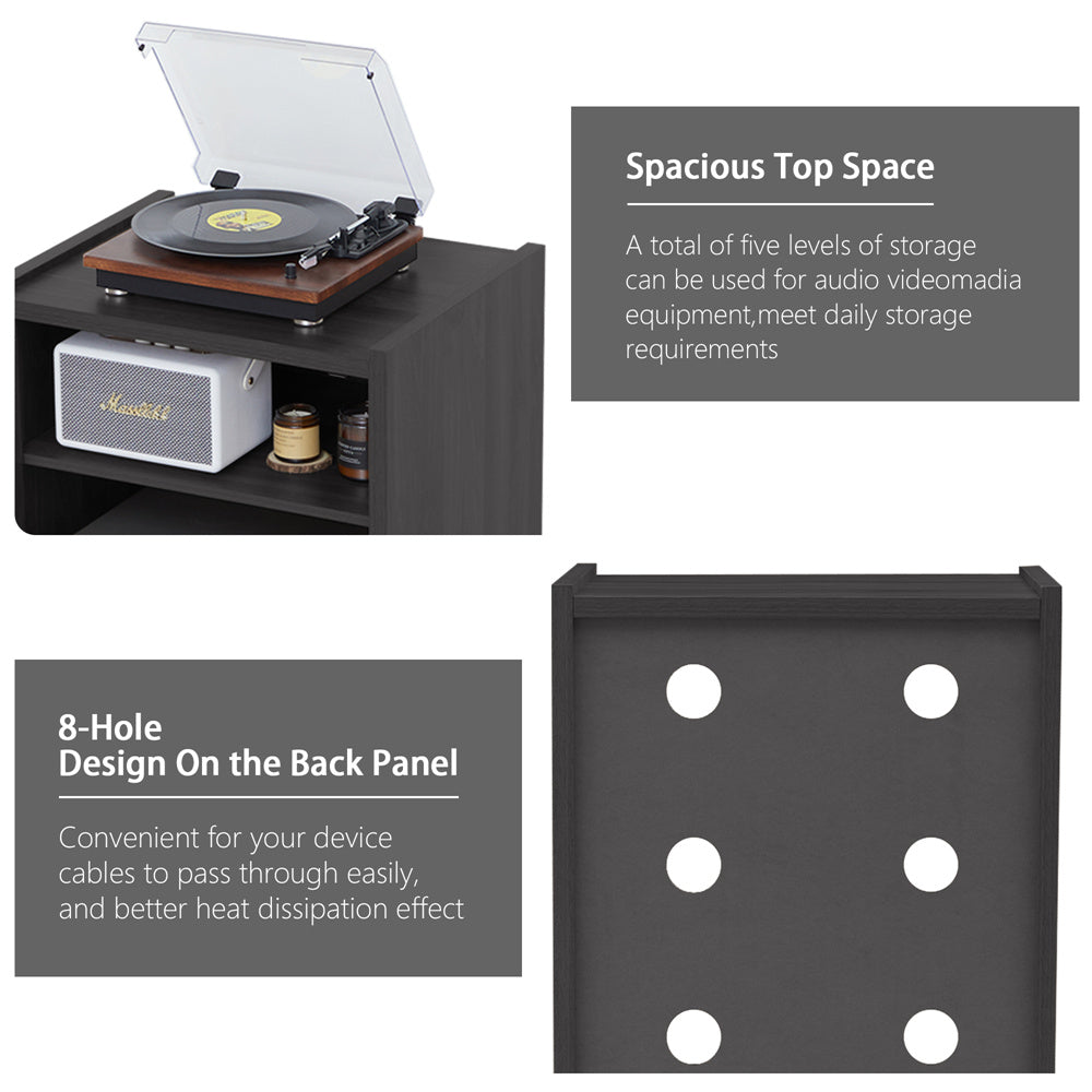 Record Player Stand, 4 Tier Media Storage Cabinet with Adjustable Shelves and Acrylic Door