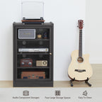 Record Player Stand, 4 Tier Media Storage Cabinet with Adjustable Shelves and Acrylic Door