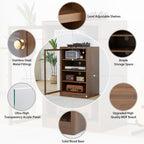 Record Player Stand, 4 Tier Media Storage Cabinet with Adjustable Shelves and Acrylic Door