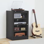 Record Player Stand, 4 Tier Media Storage Cabinet with Adjustable Shelves and Acrylic Door