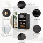 Record Player Stand, 4 Tier Media Storage Cabinet with Adjustable Shelves and Acrylic Door