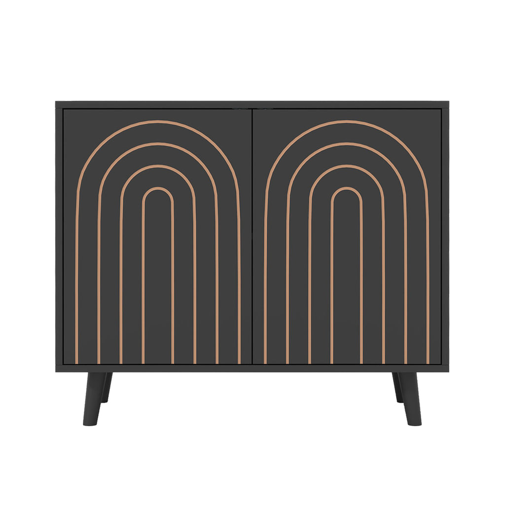 Accent Cabinet with Carving Lines, Modern Buffet Sideboard with Adjustable Shelves, Decorative Storage Cabinets for Bedroom Living Room Kitchen Office Entryway and Hallway