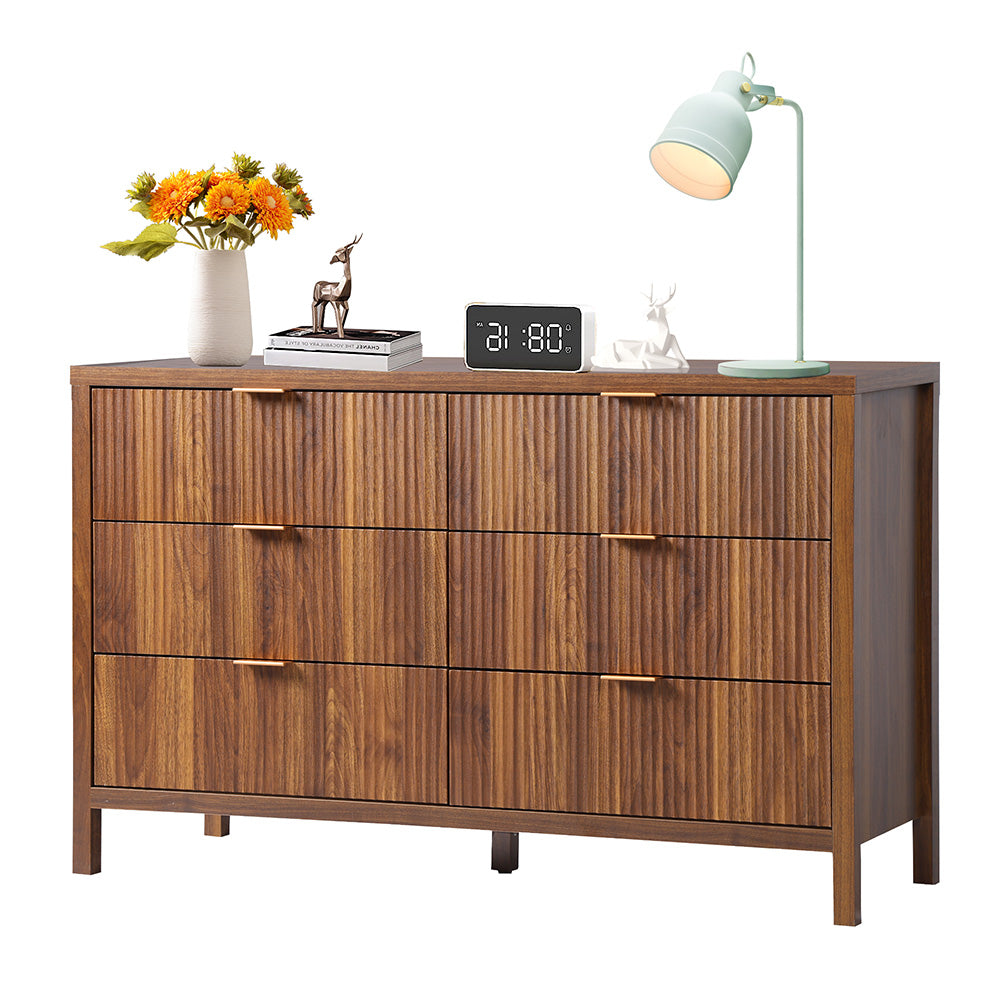Fluted 6 Drawer Dressers for Bedroom, 48" Wide Modern Chest of Drawer with 6 Big Drawers