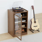 Record Player Stand, 4 Tier Media Storage Cabinet with Adjustable Shelves and Acrylic Door
