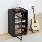 Record Player Stand, 4 Tier Media Storage Cabinet with Adjustable Shelves and Acrylic Door