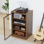 Record Player Stand, 4 Tier Media Storage Cabinet with Adjustable Shelves and Acrylic Door