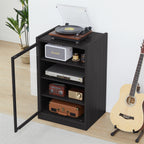 Record Player Stand, 4 Tier Media Storage Cabinet with Adjustable Shelves and Acrylic Door