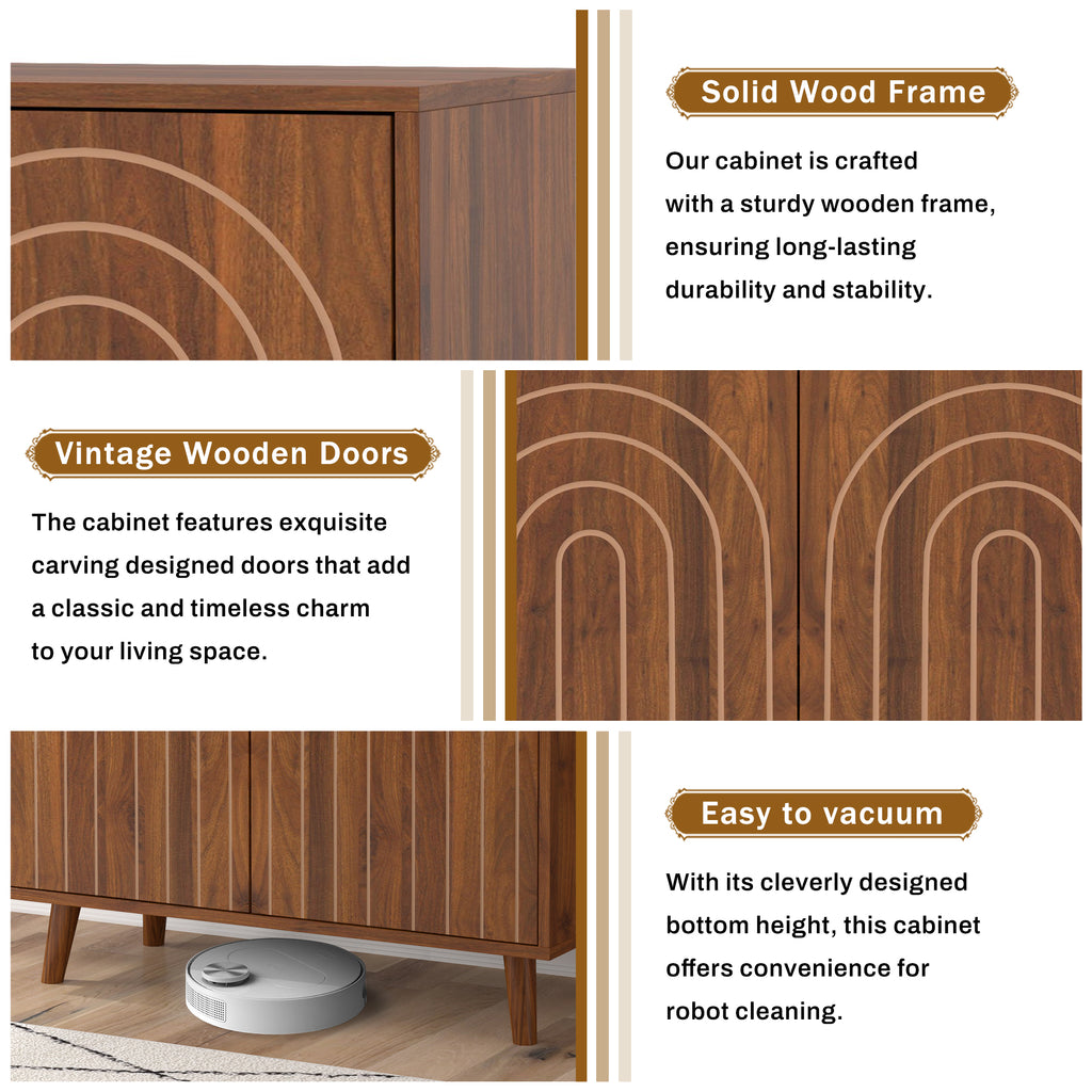 Accent Cabinet with Carving Lines, Modern Buffet Sideboard with Adjustable Shelves, Decorative Storage Cabinets for Bedroom Living Room Kitchen Office Entryway and Hallway