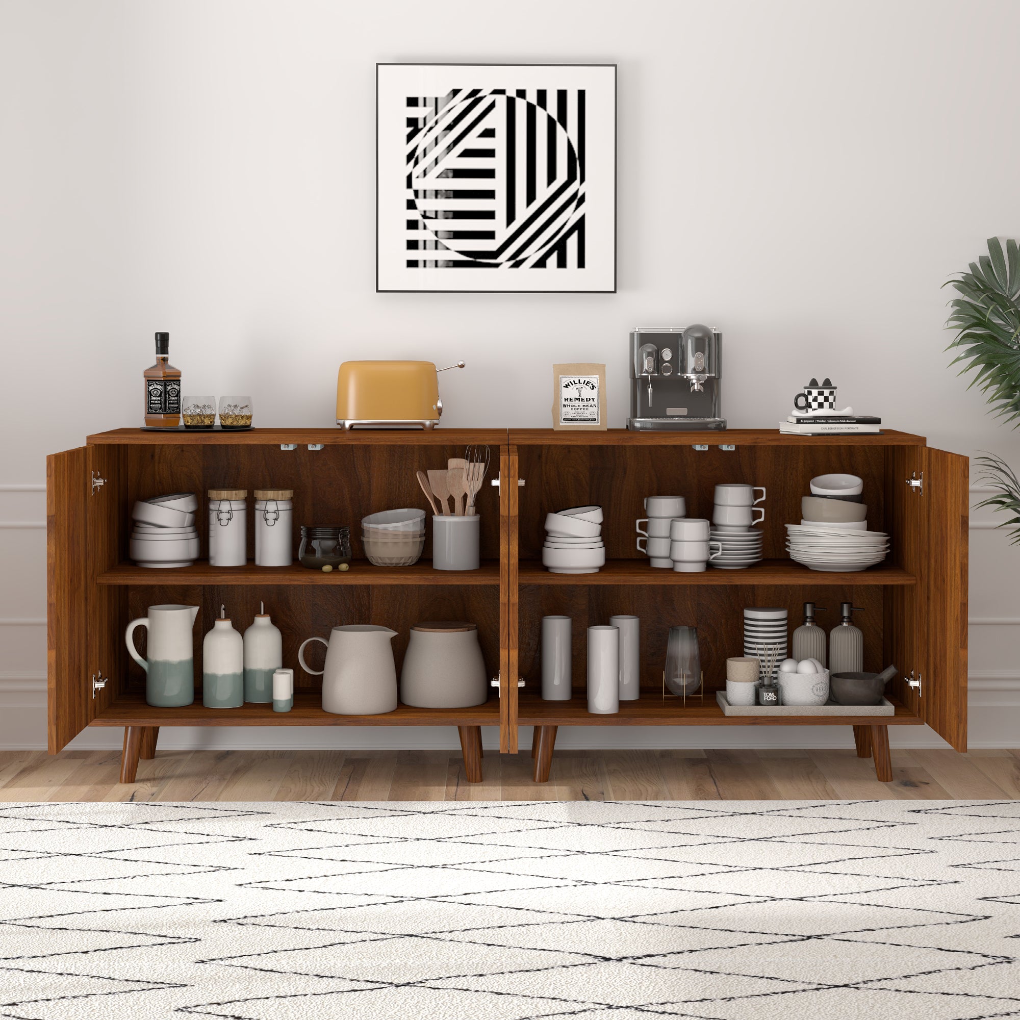 Accent Cabinet with Carving Lines, Modern Buffet Sideboard with Adjustable Shelves, Decorative Storage Cabinets for Bedroom Living Room Kitchen Office Entryway and Hallway