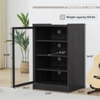 Record Player Stand, 4 Tier Media Storage Cabinet with Adjustable Shelves and Acrylic Door