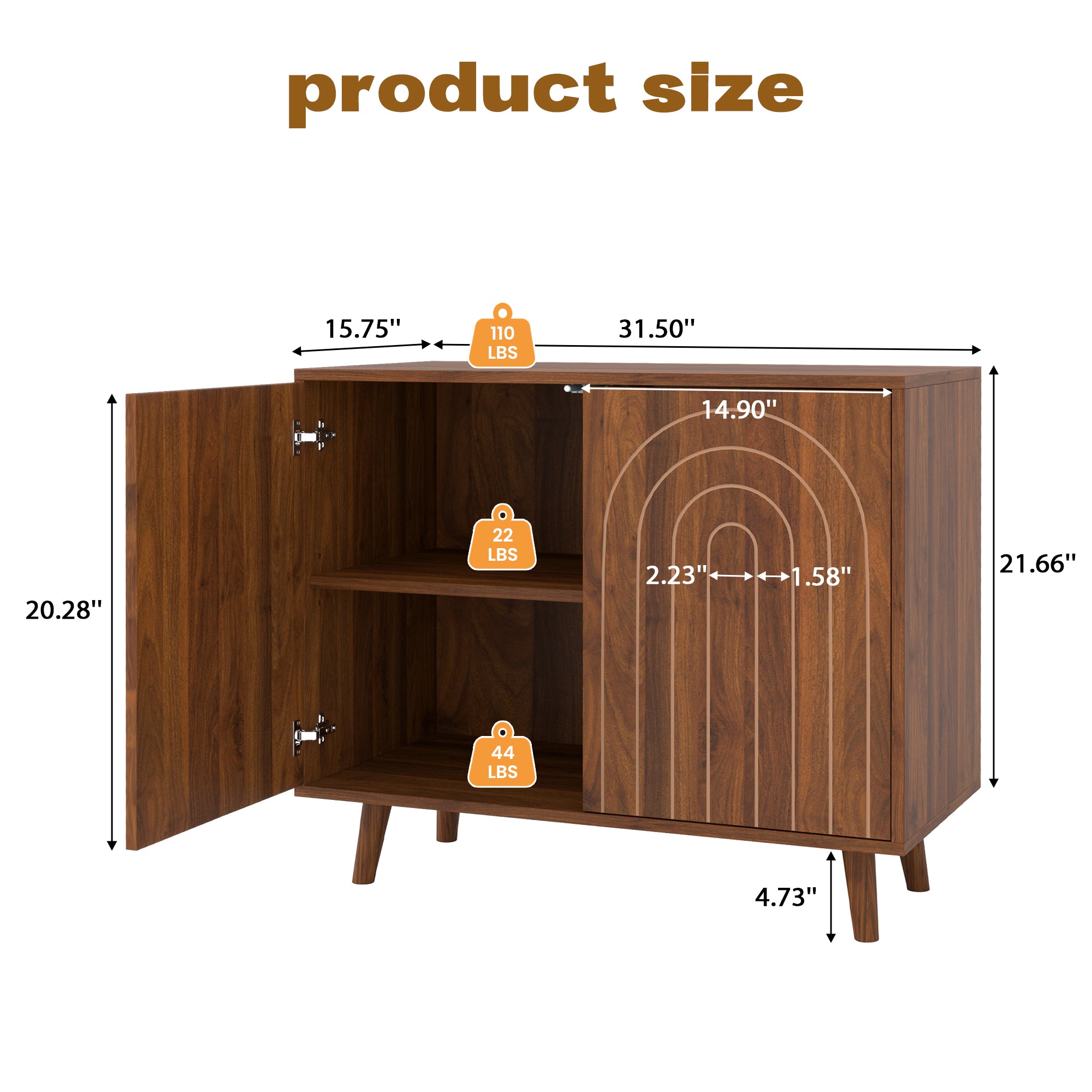 Accent Cabinet with Carving Lines, Modern Buffet Sideboard with Adjustable Shelves, Decorative Storage Cabinets for Bedroom Living Room Kitchen Office Entryway and Hallway