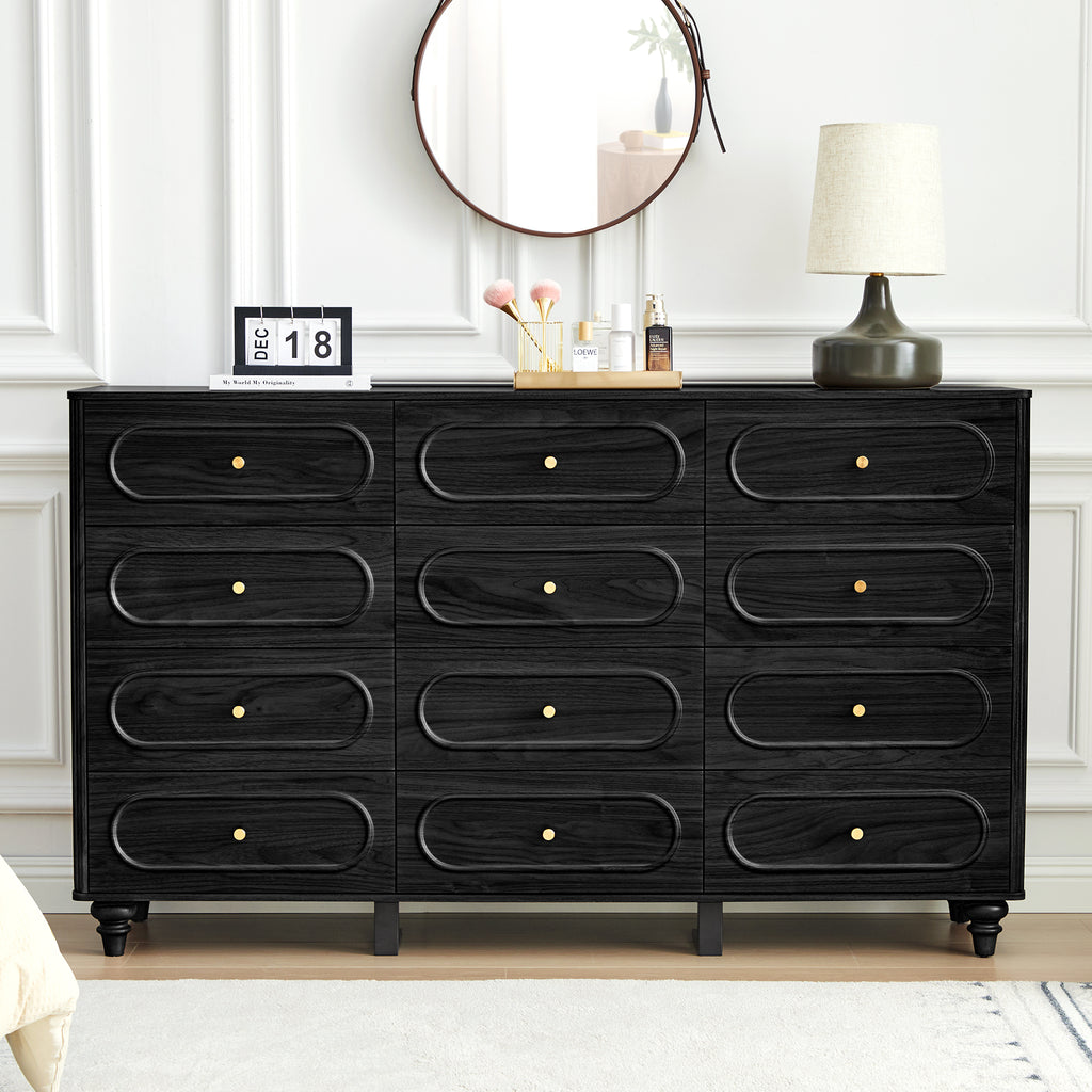 YOCWO 12 Drawer Fluted Dresser for Bedroom, Mid Century Chest of Drawers with Arc Edge, Wood Storage Large Dresser Organizer for Bedroom Living Room Hallway Closet