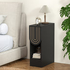 7.87" Ultra Narrow Nightstand with Drawer and Open Shelf, Carved Line Design Bedside Table for Bedroom