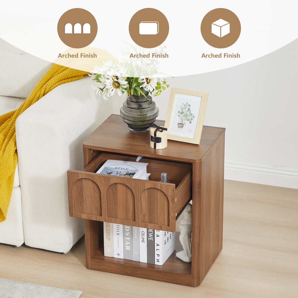 YOCWO Nightstand Set of 2 with Drawer for Bedroom, Wood Bedside Table with Arched Fluted