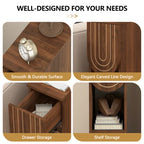 7.87" Ultra Narrow Nightstand with Drawer and Open Shelf, Carved Line Design Bedside Table for Bedroom