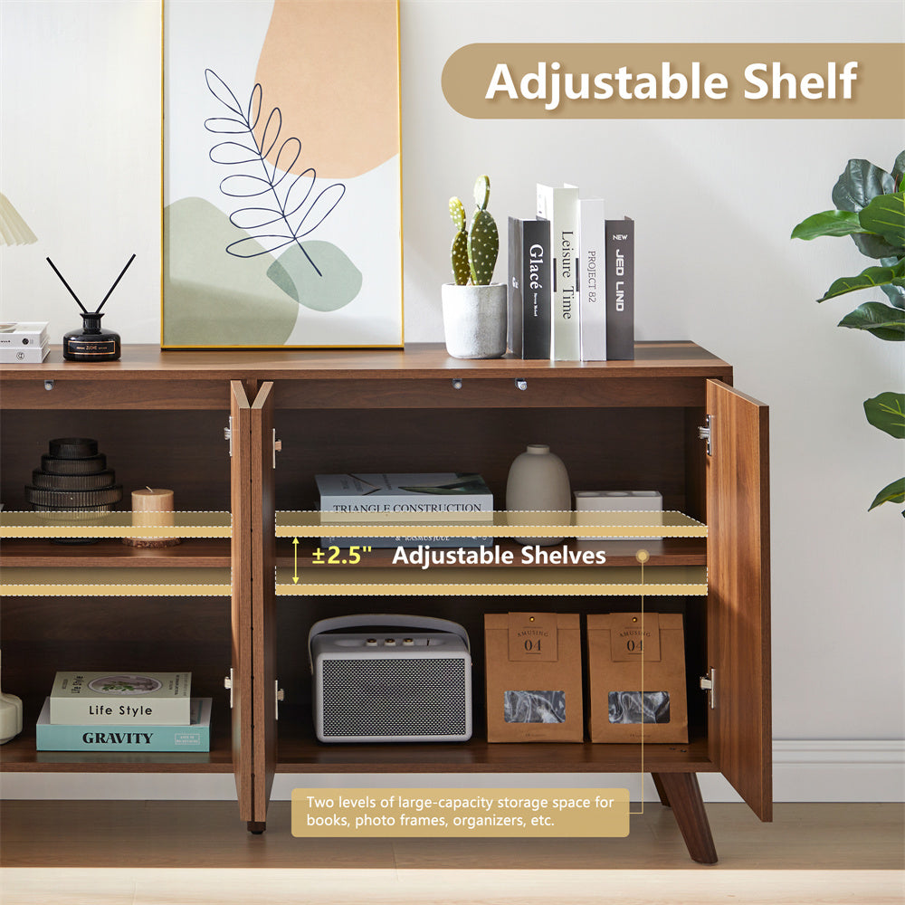 Mid Century Storage Cabinets with 4 Doors and Adjustable Shelves Buffet Cabinet for Kitchen Dining Room Living Room Bedroom