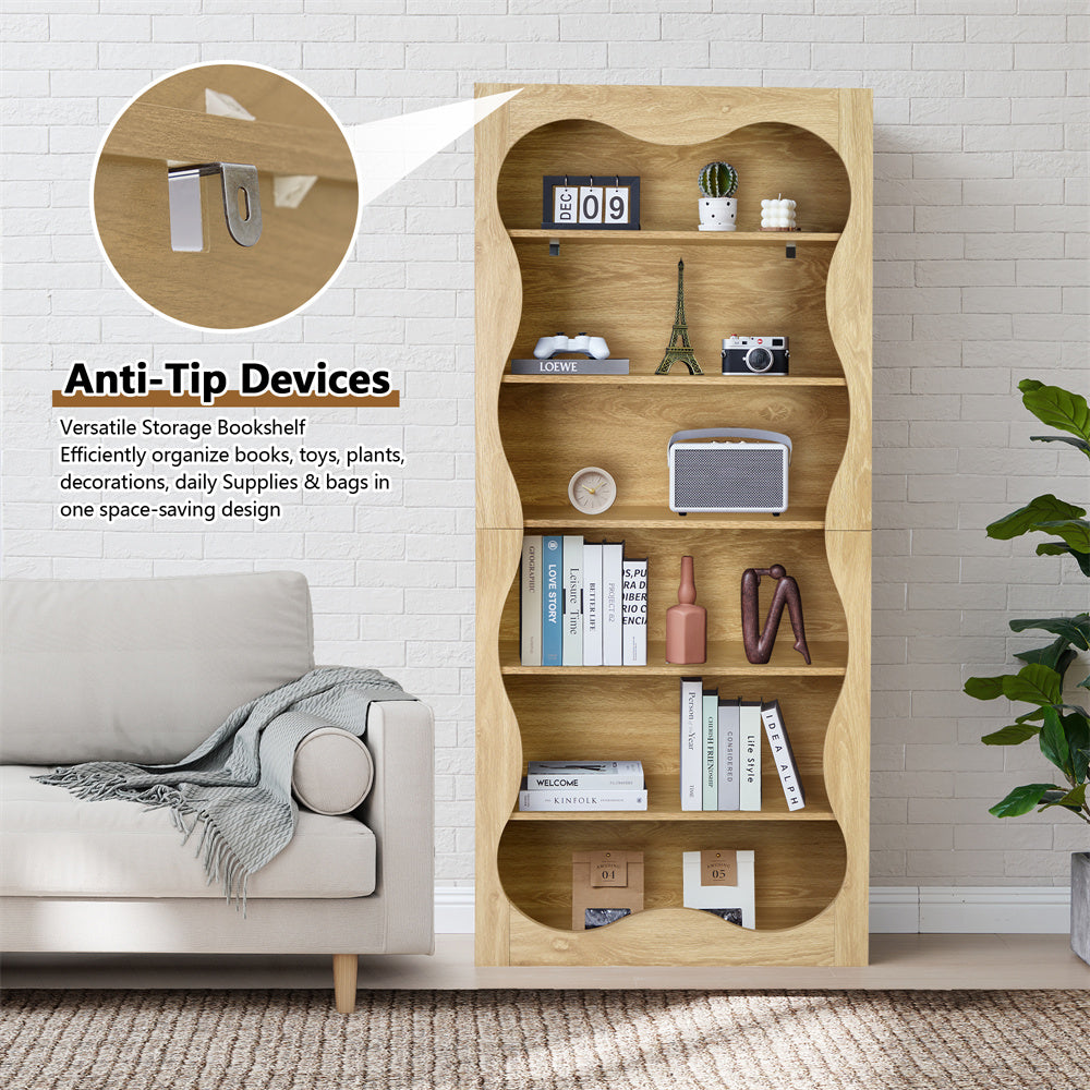 70" Tall Bookcase 6 Tier Wooden Bookshelf with Open Storage for Office