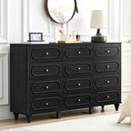 YOCWO 12 Drawer Fluted Dresser for Bedroom, Mid Century Chest of Drawers with Arc Edge, Wood Storage Large Dresser Organizer for Bedroom Living Room Hallway Closet