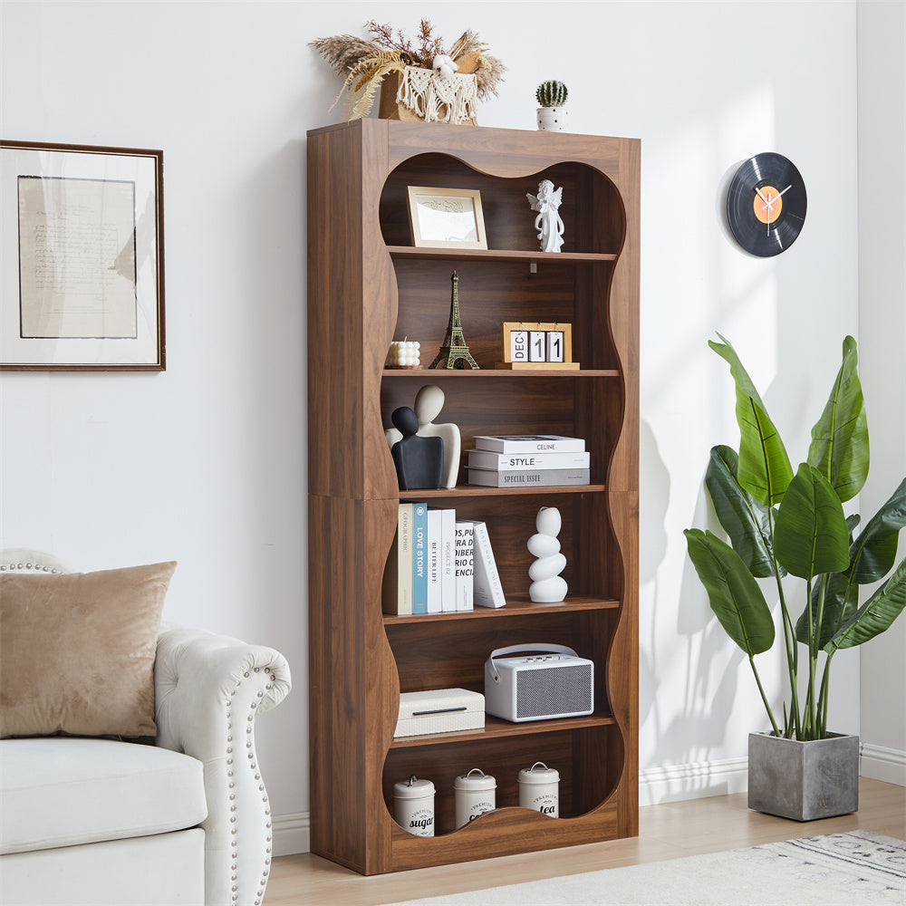 70" Tall Bookcase 6 Tier Wooden Bookshelf with Open Storage for Office
