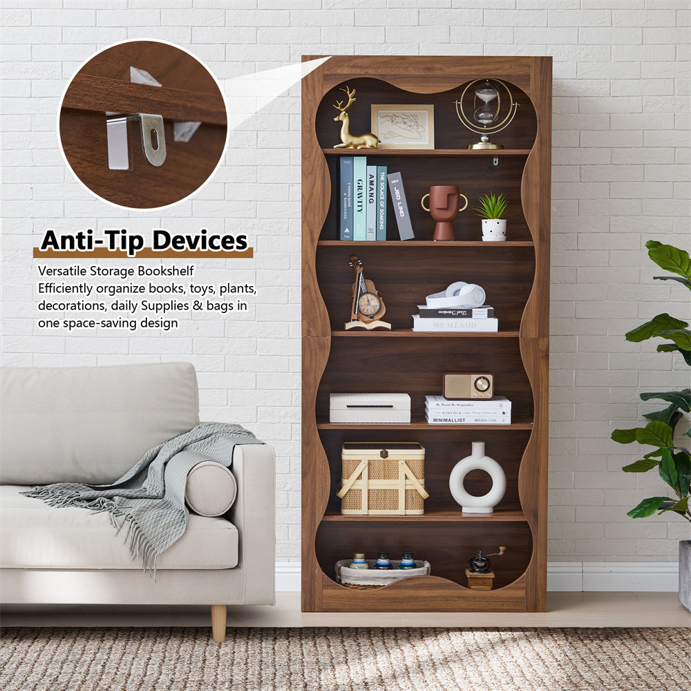 70" Tall Bookcase 6 Tier Wooden Bookshelf with Open Storage for Office