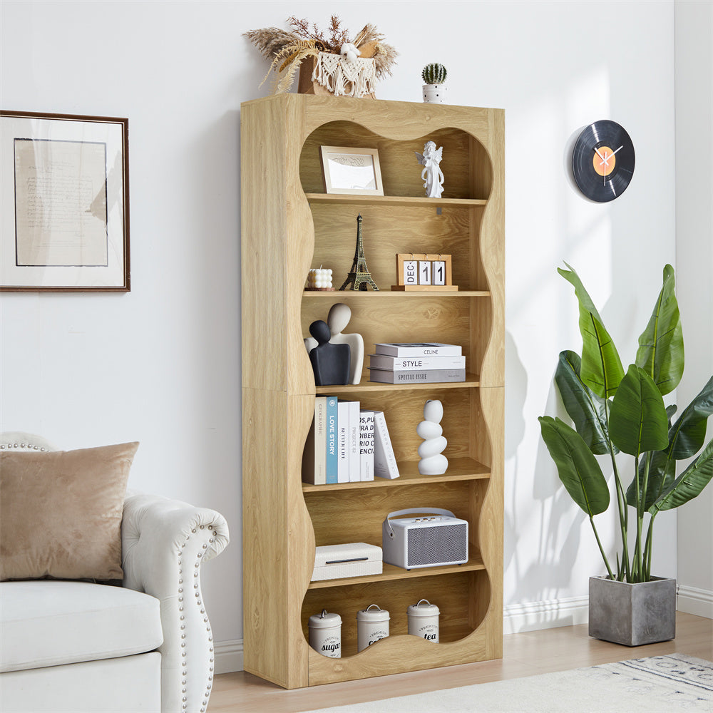 70" Tall Bookcase 6 Tier Wooden Bookshelf with Open Storage for Office