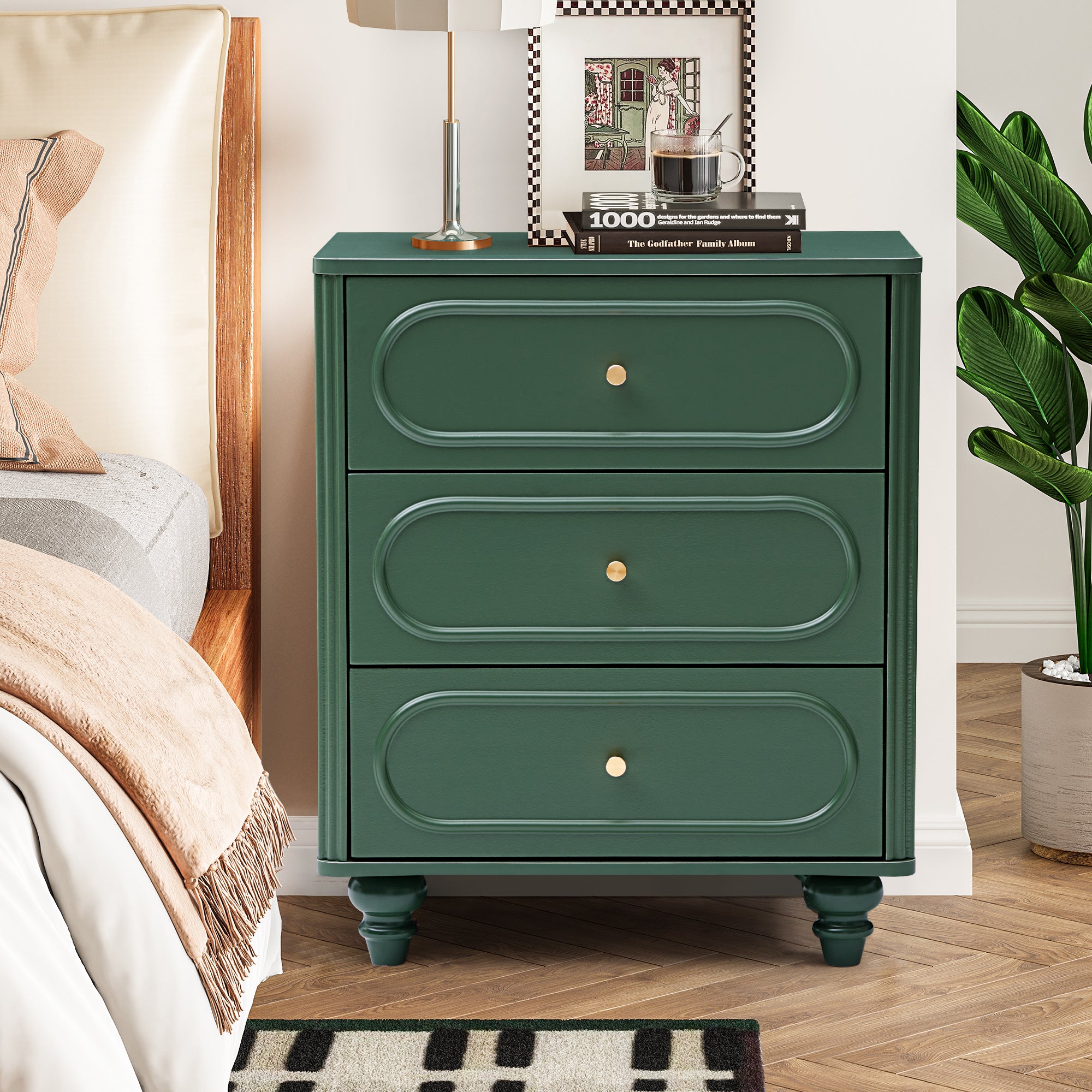 YOCWO 3 Drawer Nightstand, Classic Chest of Drawers with Arc Edge