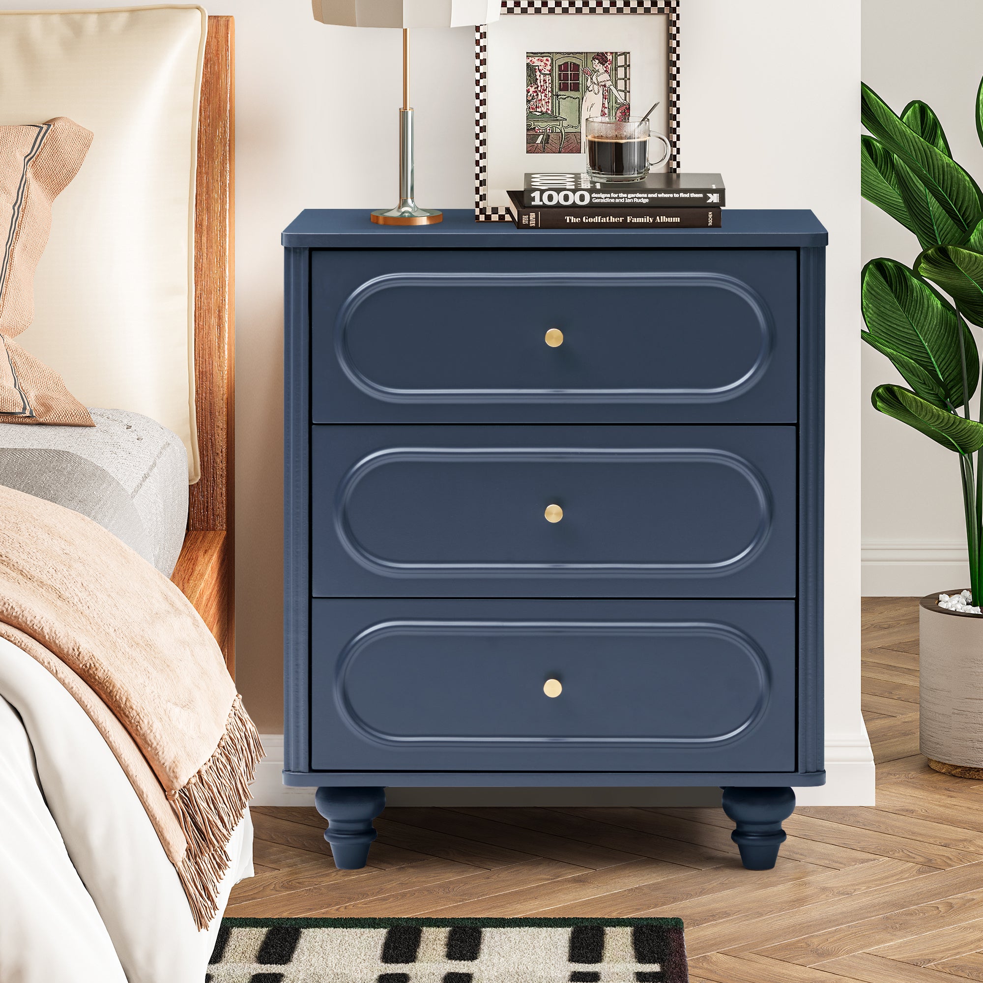 YOCWO 3 Drawer Nightstand, Classic Chest of Drawers with Arc Edge
